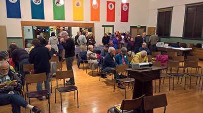 People gathering before the screening