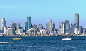 Melbourne skyline across Port Phillip Bay
